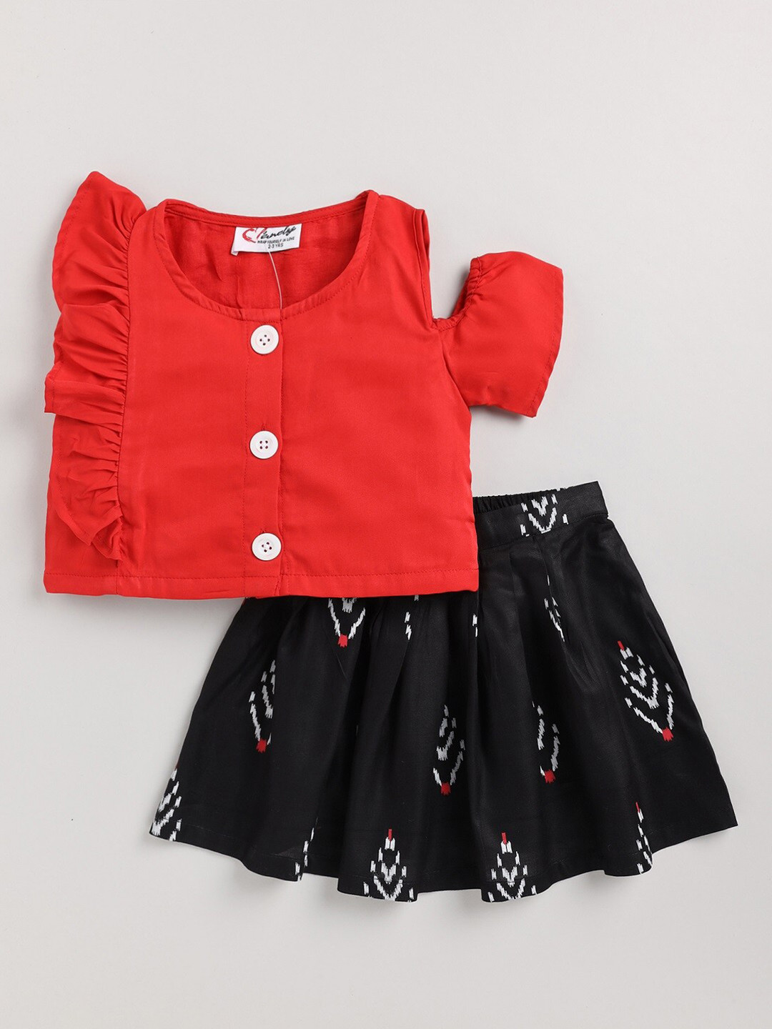 

M'andy Girls Pure Cotton Top with Skirt, Red