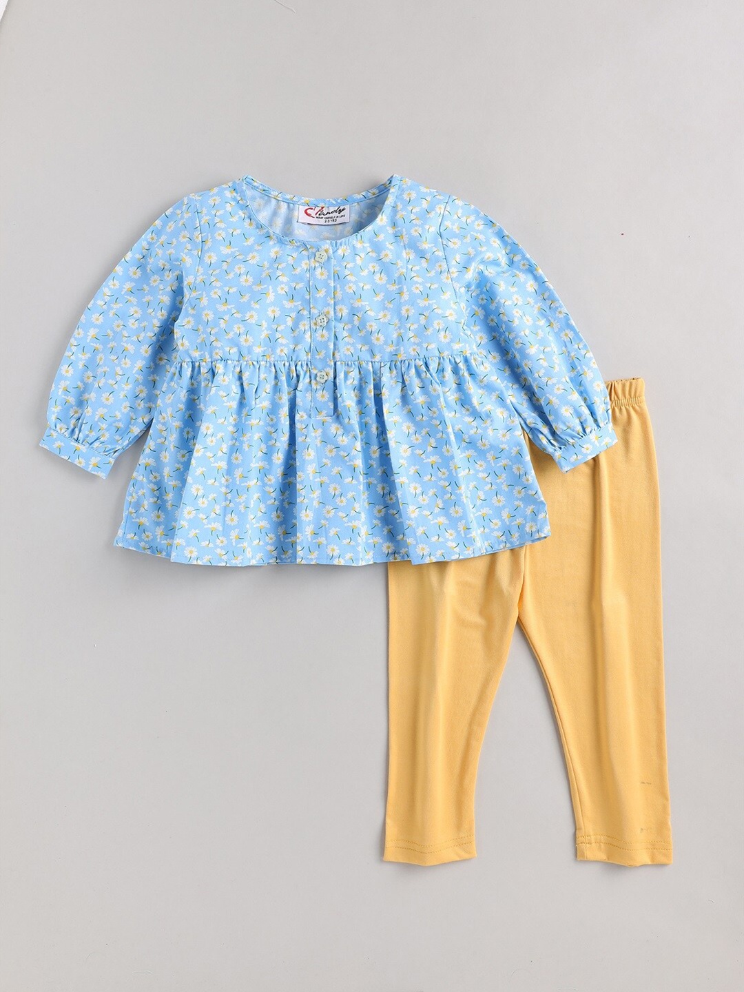 

M'andy Girls Printed Pure Cotton Top With Leggings, Blue