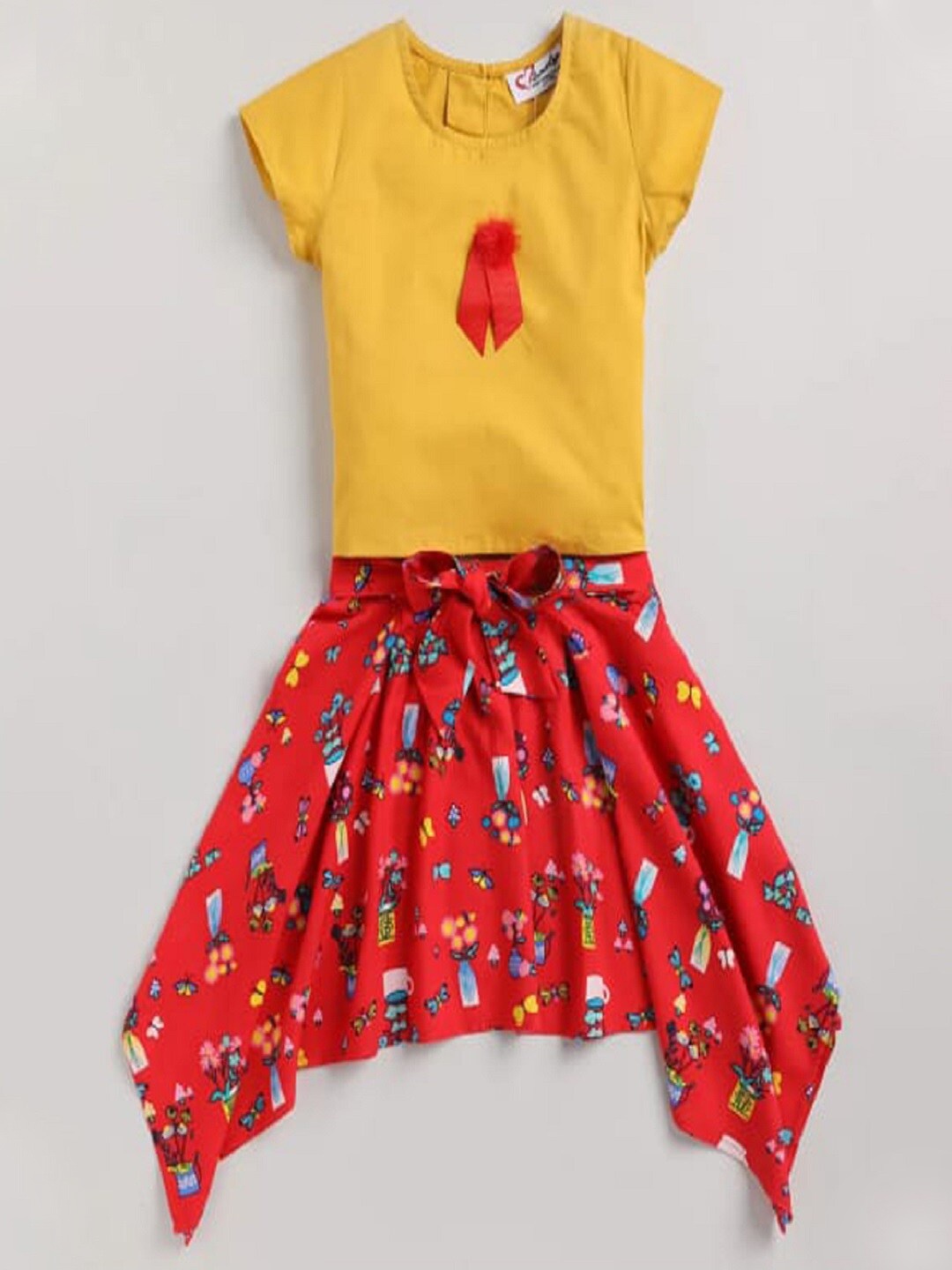 

M'andy Girls Pure Cotton Top with Skirt, Yellow