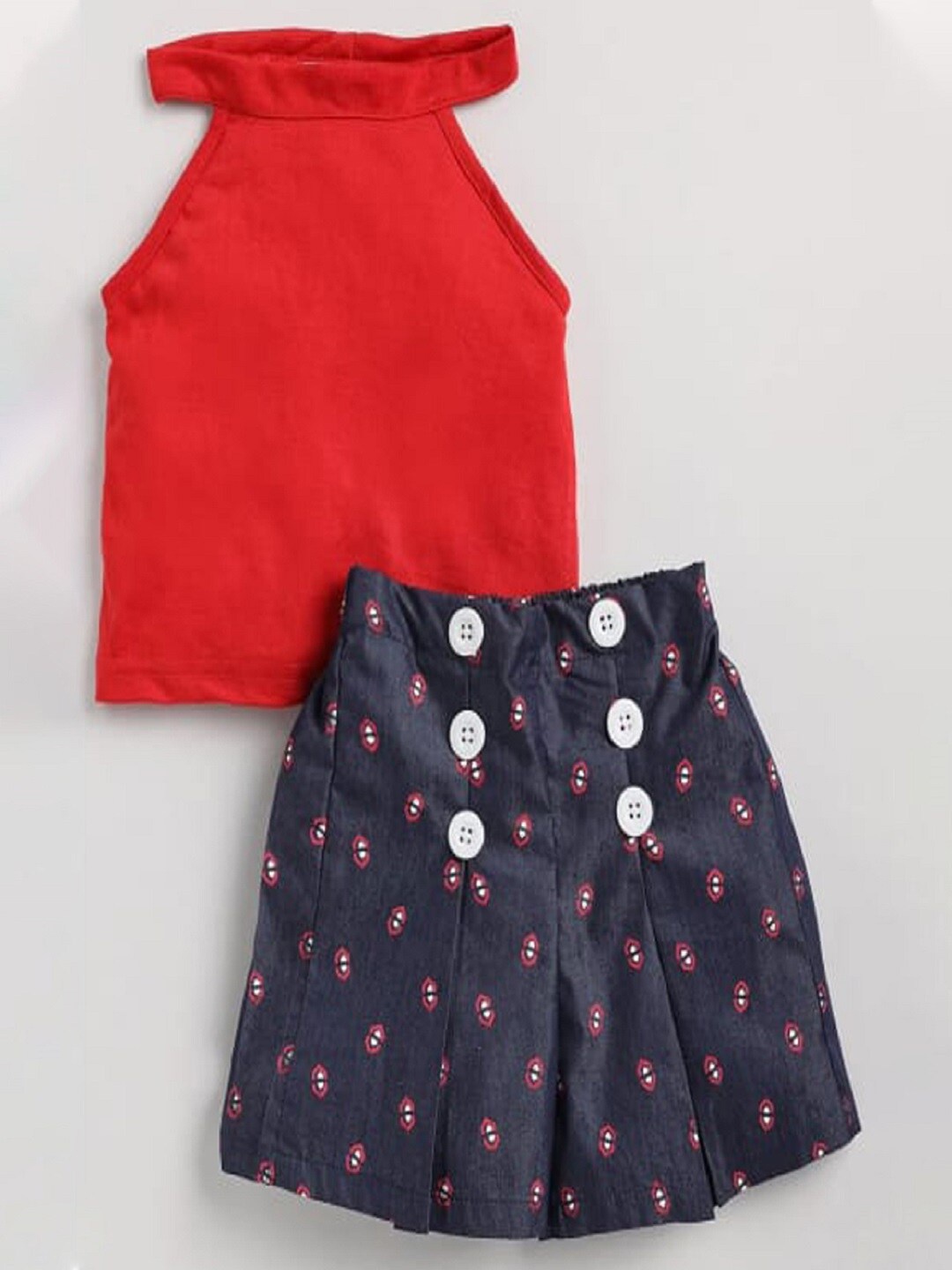 

M'andy Girls Pure Cotton Top with Skirt, Red