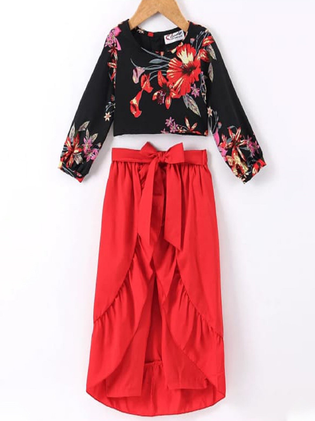 

M'andy Girls Printed Pure Cotton Top with Skirt, Red