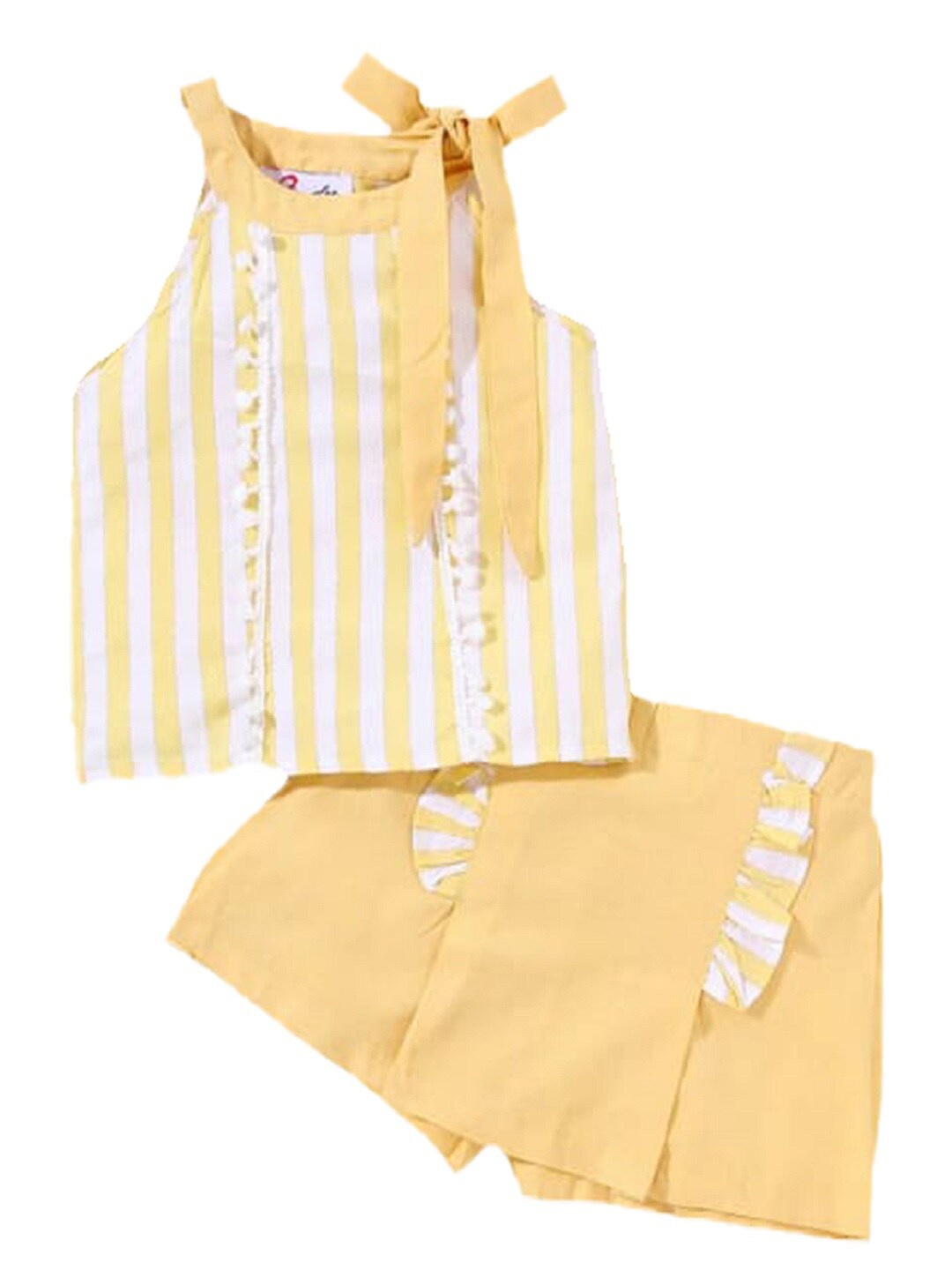 

M'andy Girls Striped Pure Cotton Top with Shorts, Yellow