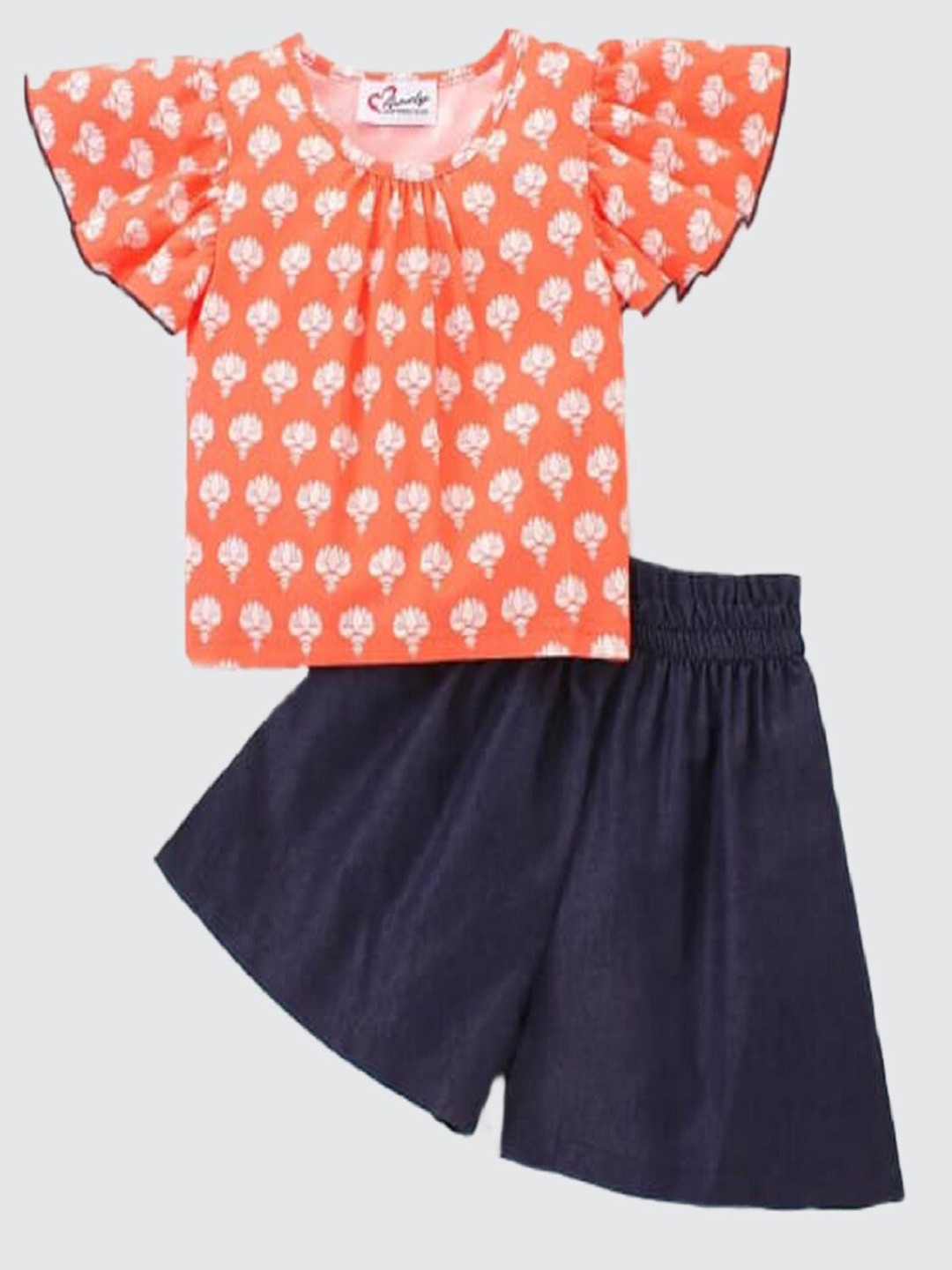 

M'andy Girls Printed Pure Cotton Top with Shorts, Peach