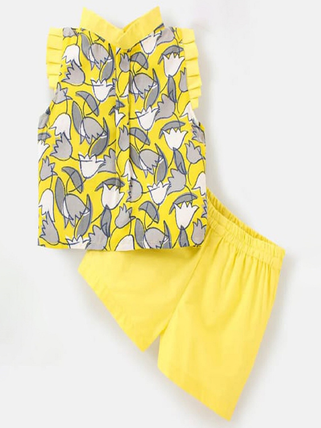 

M'andy Girls Printed Pure Cotton Top with Shorts, Yellow
