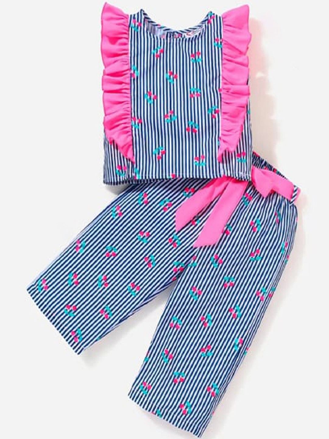 

M'andy Girls Striped Pure Cotton Top with Pyjamas, Blue