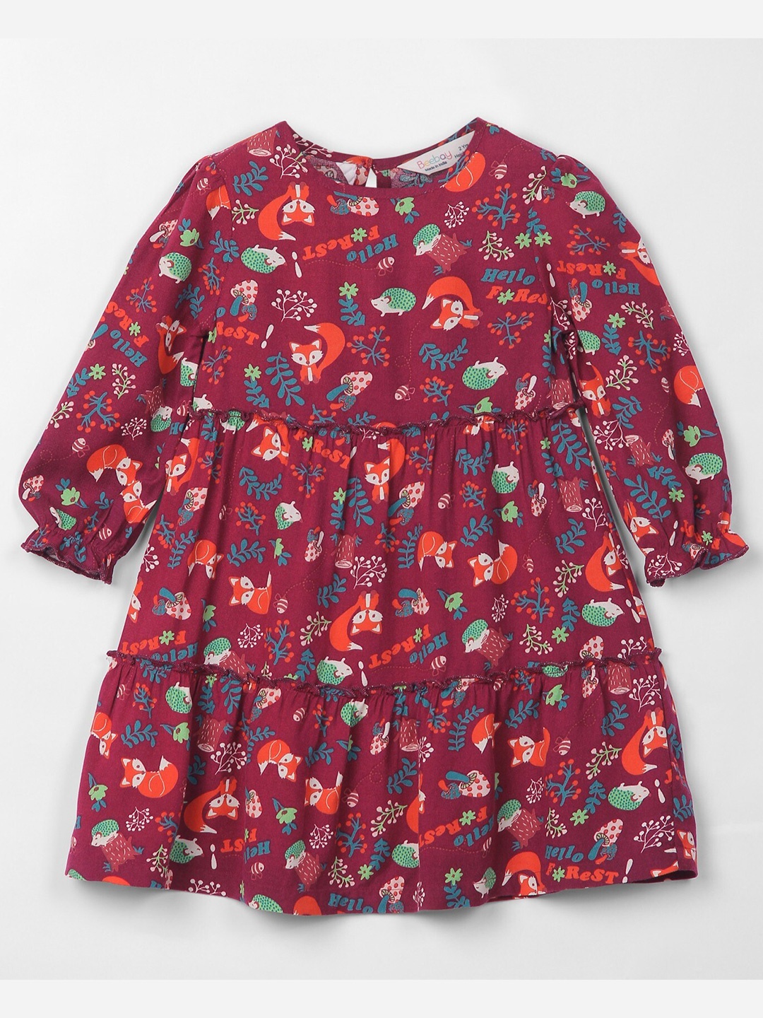 

Beebay Girls Floral Print Fit & Flare Dress, Maroon