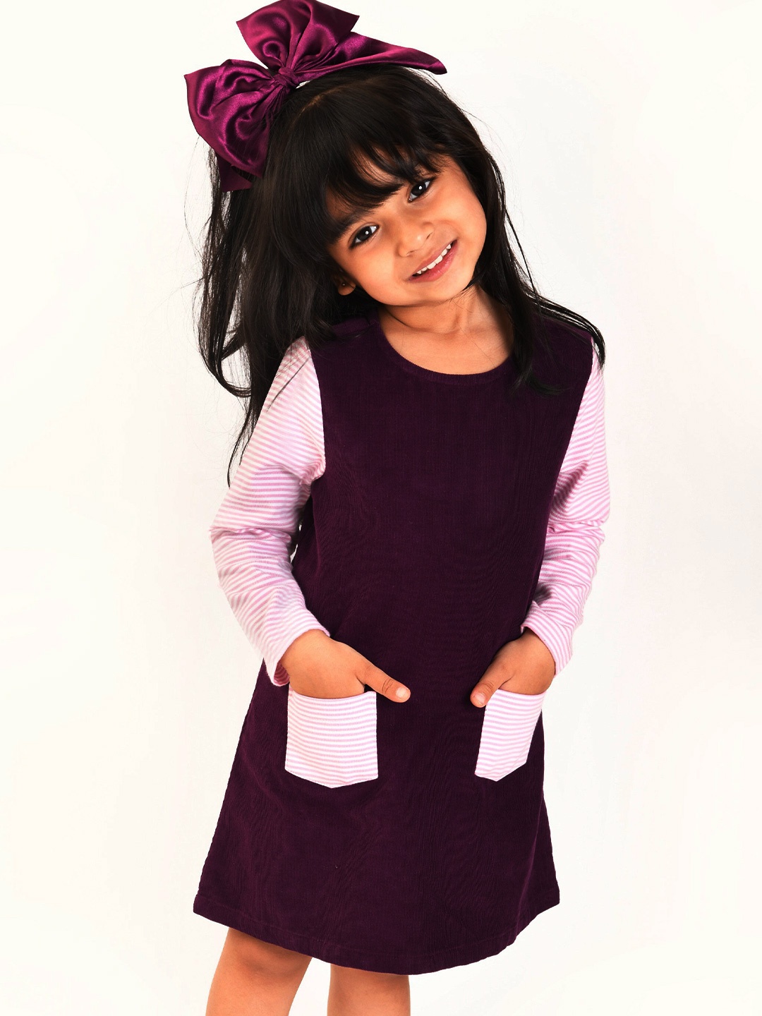 Beebay Girls Corduroy A-Line Dress With Pockets, Maroon