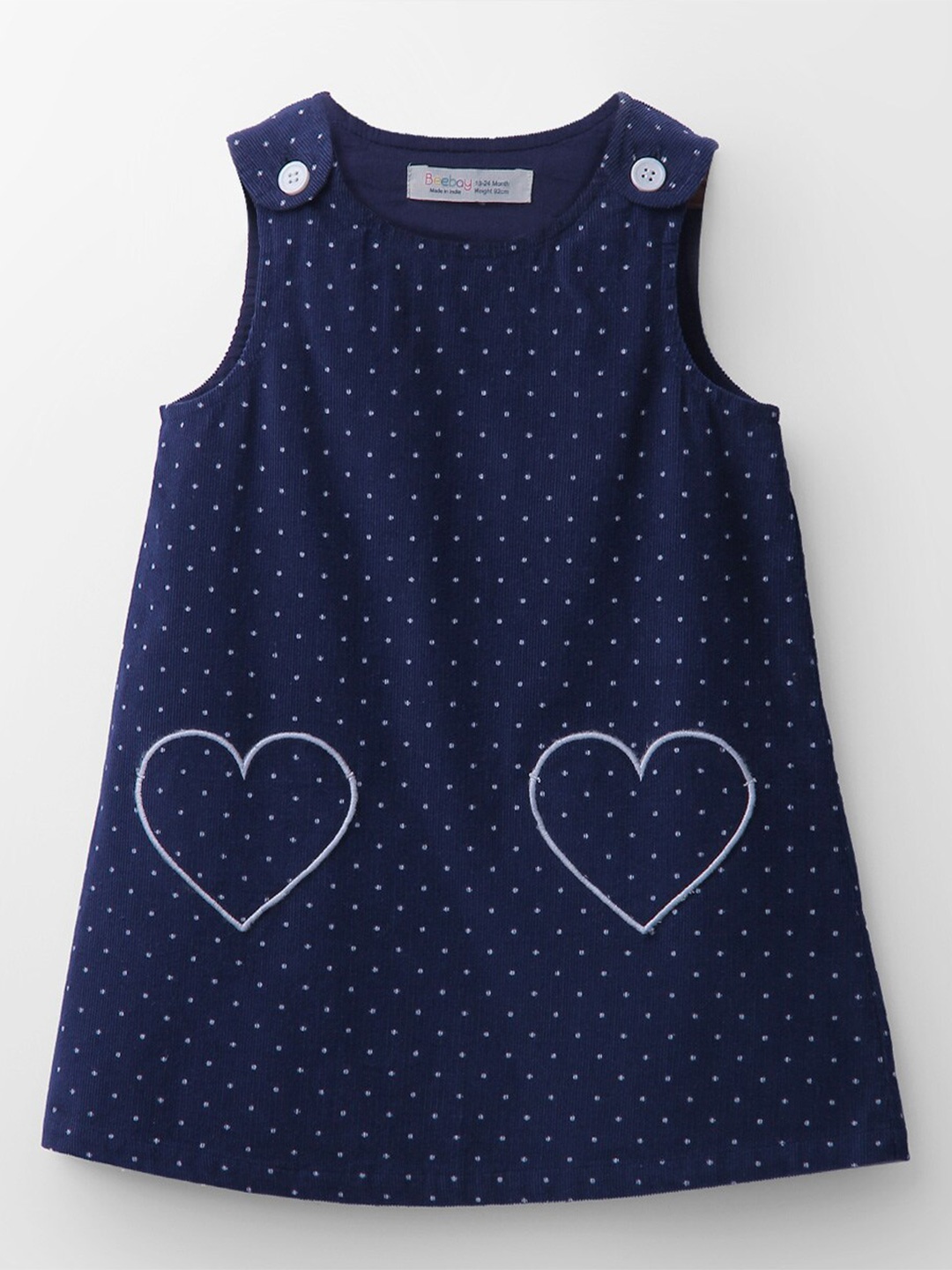 

Beebay Girls Printed Corduroy Fit & Flare Dress with Pocket, Navy blue