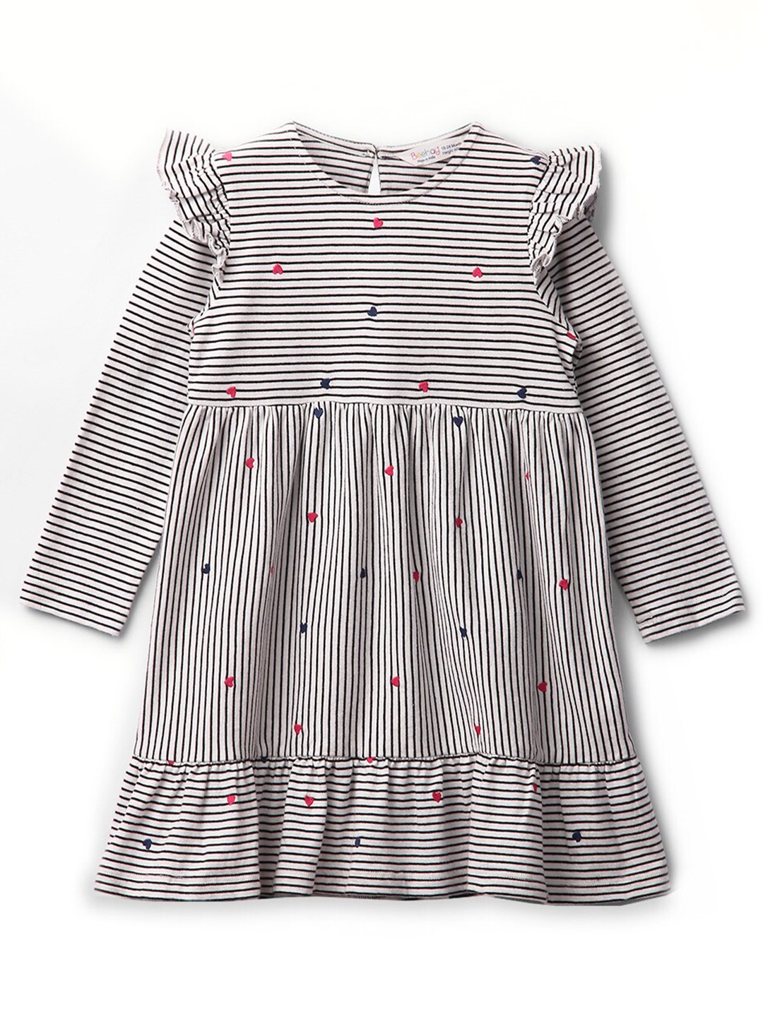 

Beebay Girls Cotton Striped A-Line Dress, White