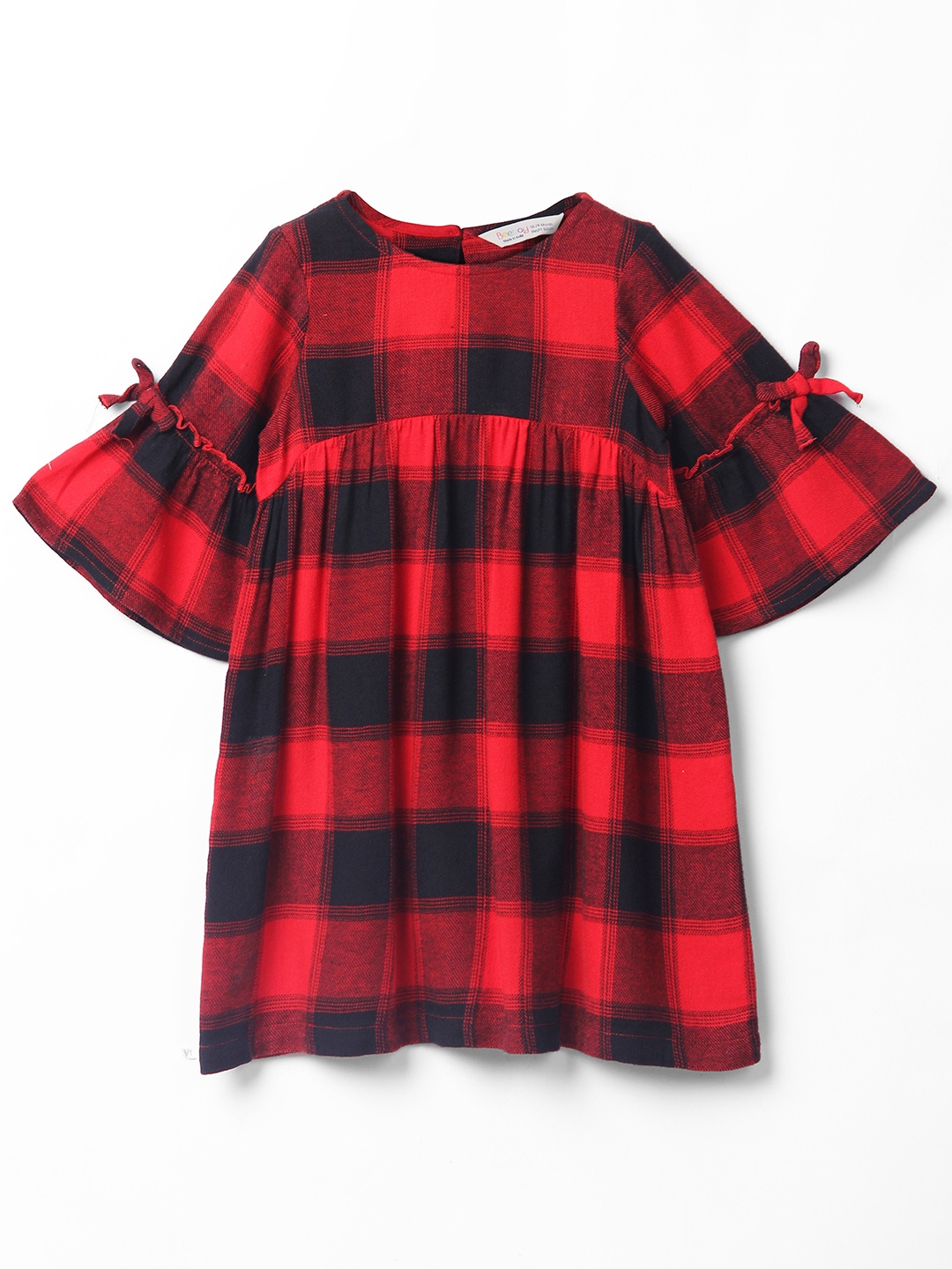 

Beebay Girls Checked Bell Sleeves A-Line Dress, Red