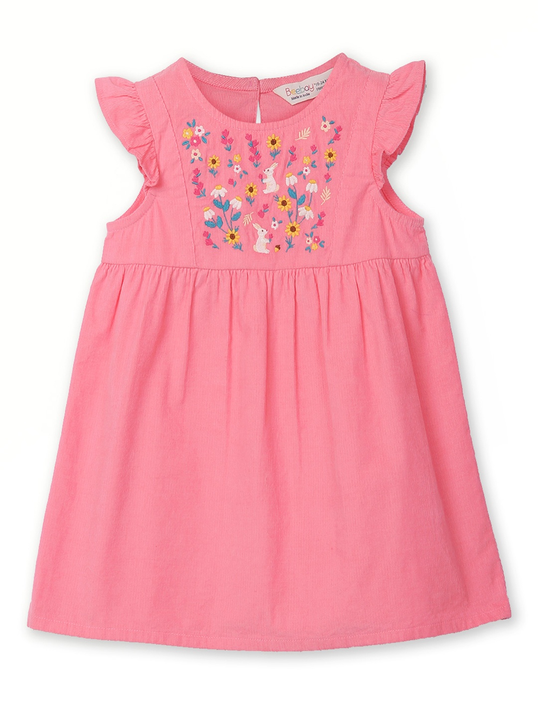 

Beebay Girls Floral Embroidered Corduroy Fit & Flare Dress, Pink