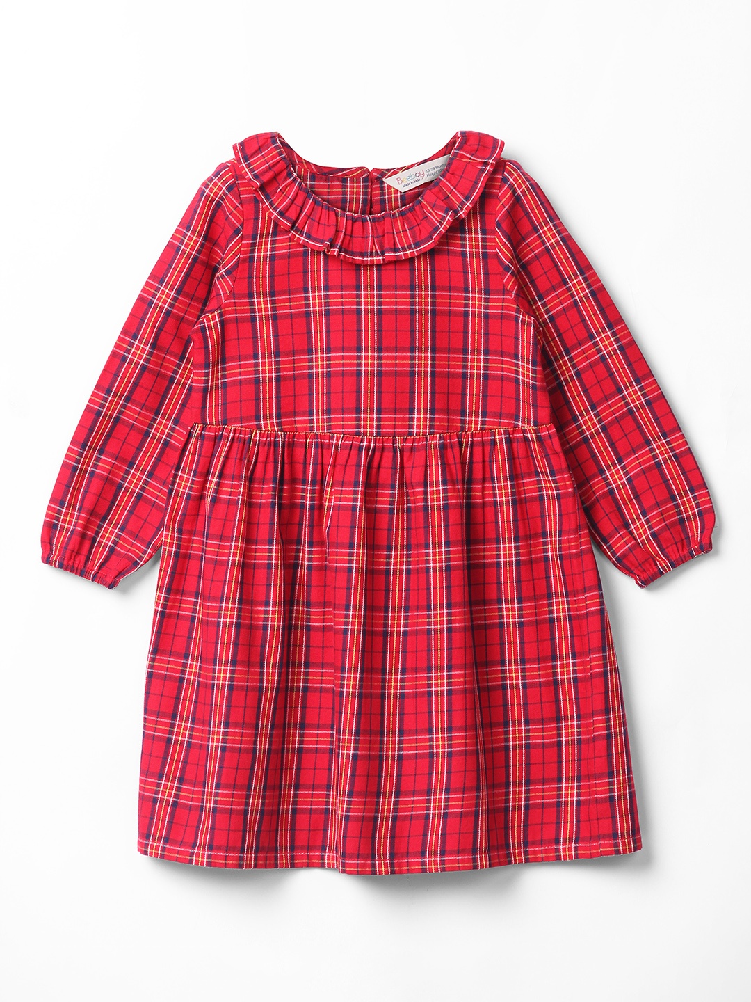 

Beebay Girls Checked Fit & Flare Cotton Dress, Red