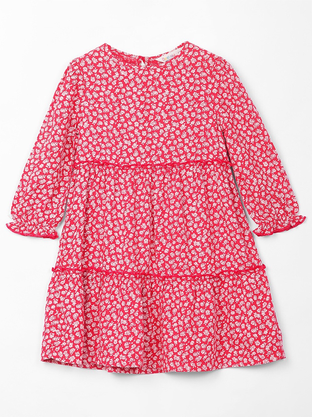 

Beebay Girls Floral Printed Tiered Fit & Flare Dress, Red
