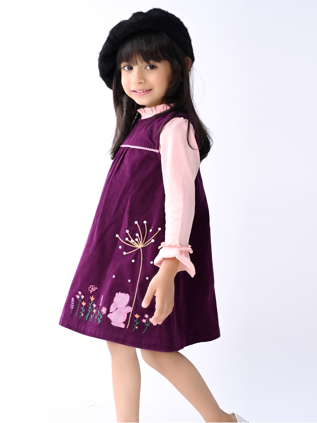 

Beebay Girls Embroidered Corduroy Fit & Flare Dress, Maroon