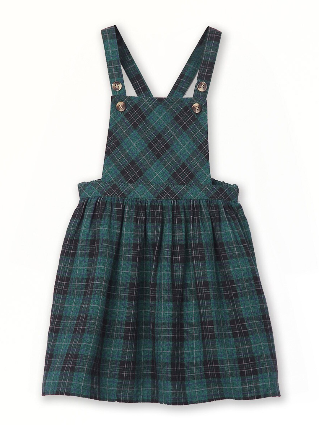 

Beebay Girls Cotton Checked Pinafore Dress with Top, Green