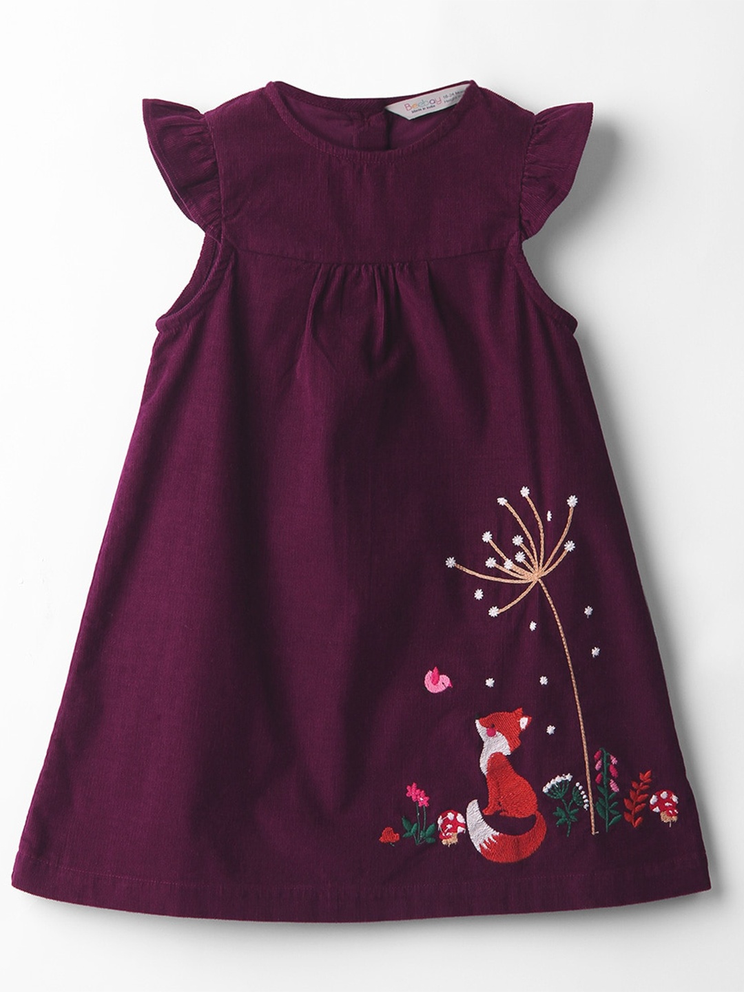 

Beebay Girls Embroidered Cap Sleeves Cotton A-Line Dress, Purple
