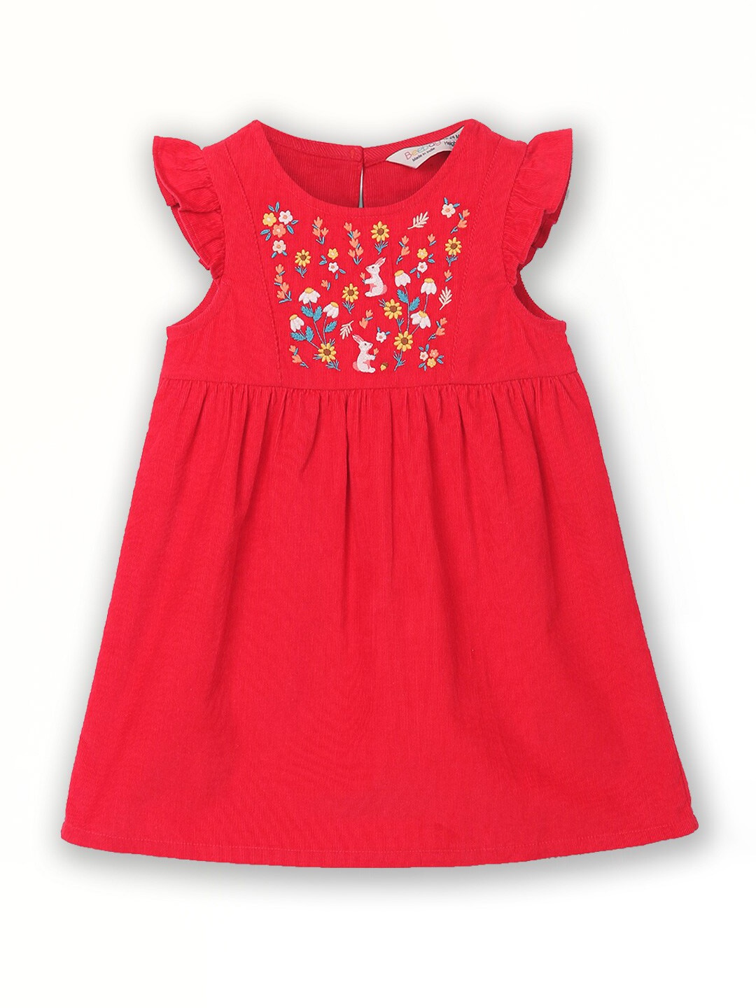 

Beebay Girls Floral Embroidered Corduroy Fit & Flare Dress, Red