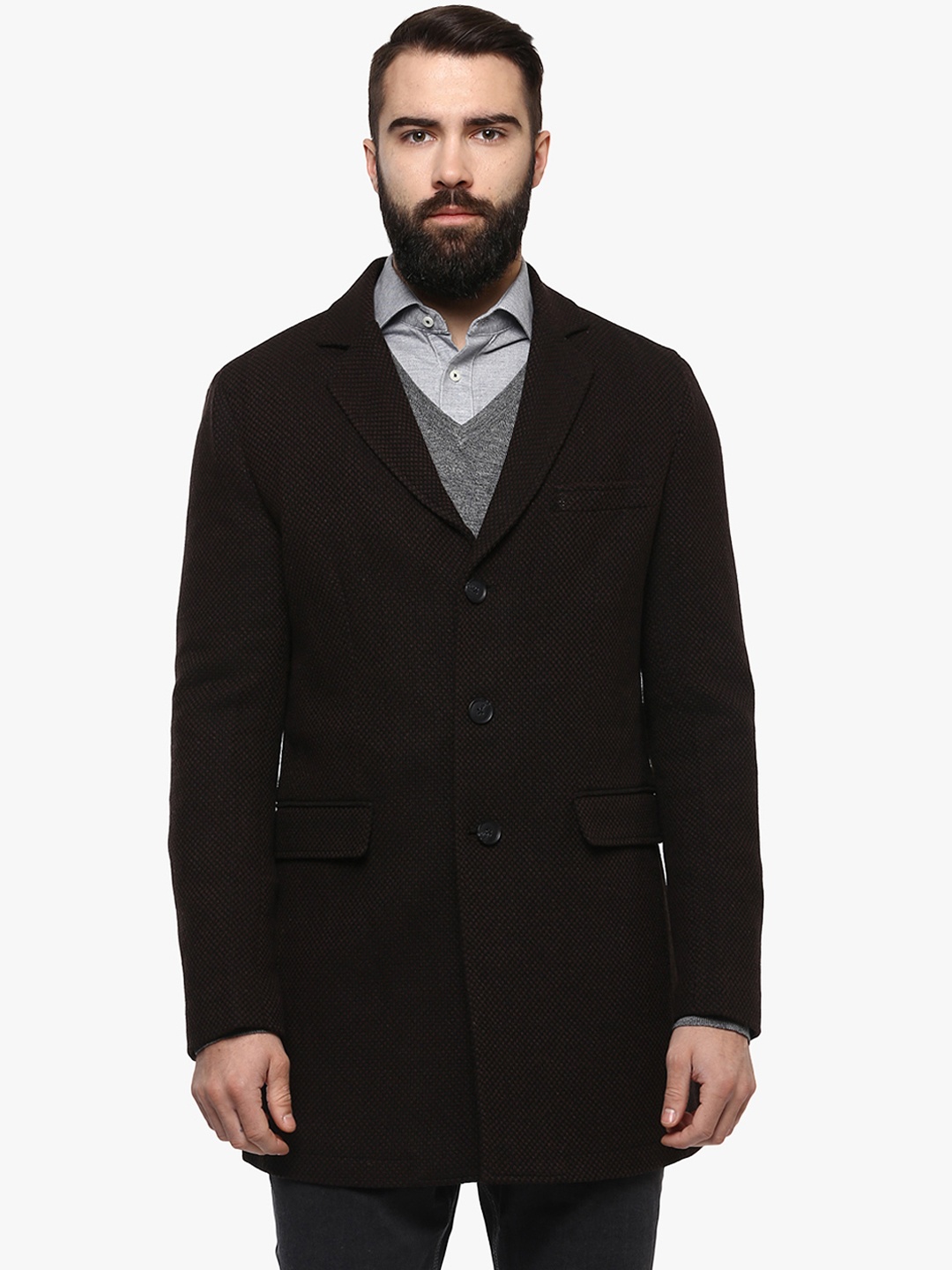 

Bruun & Stengade Brown & Black Single-Breasted Coat