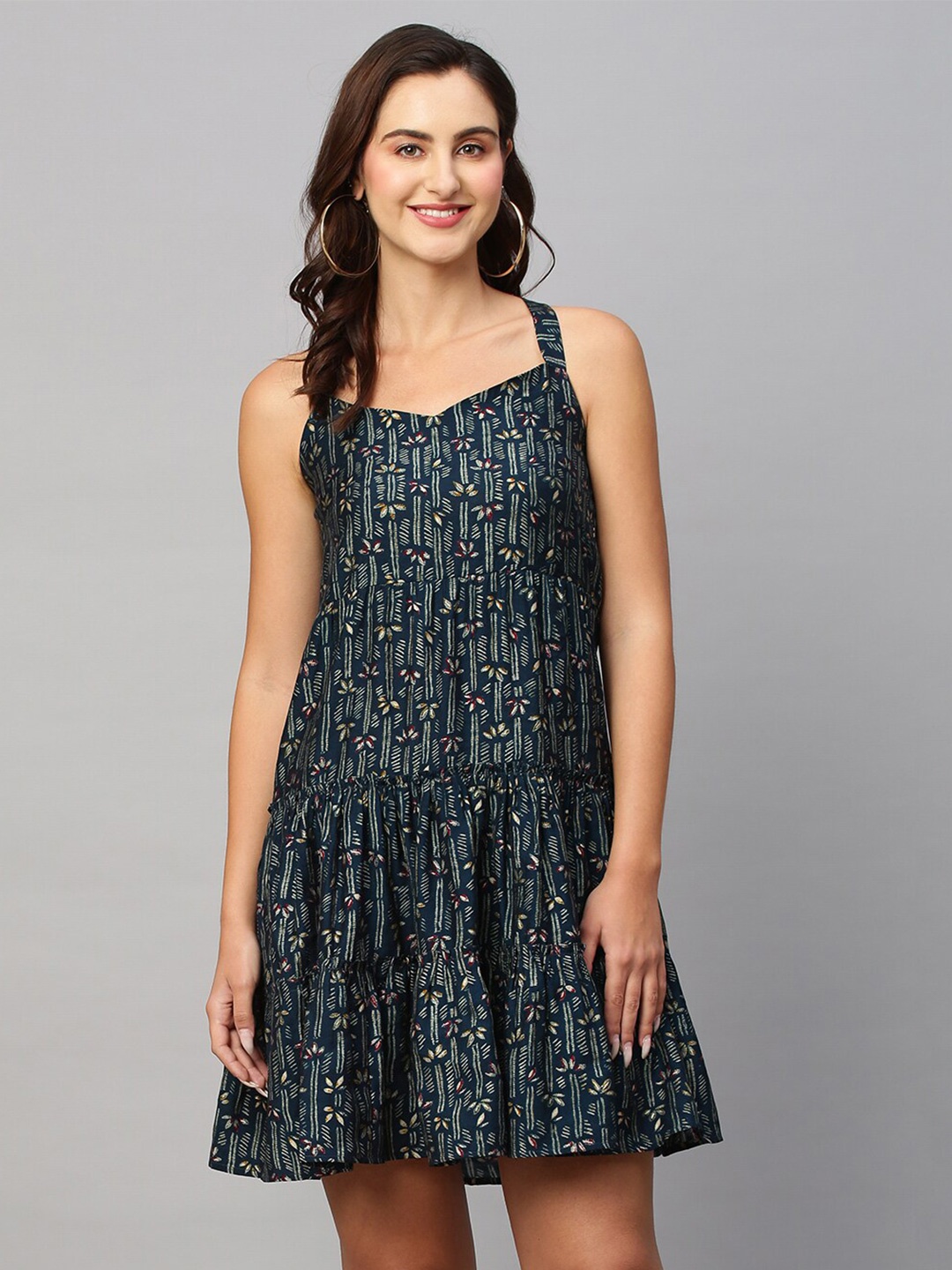 

Sangria Floral Printed Fit & Flare Dress, Teal