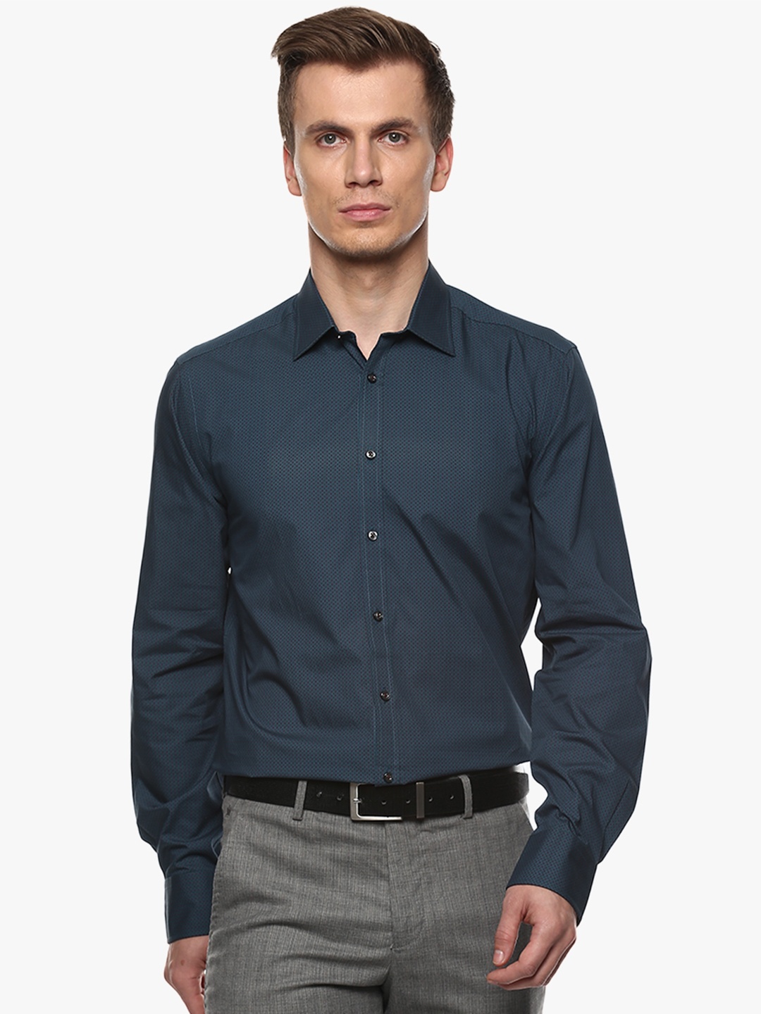 

Bruun & Stengade Men Teal Blue Slim Fit Printed Formal Shirt