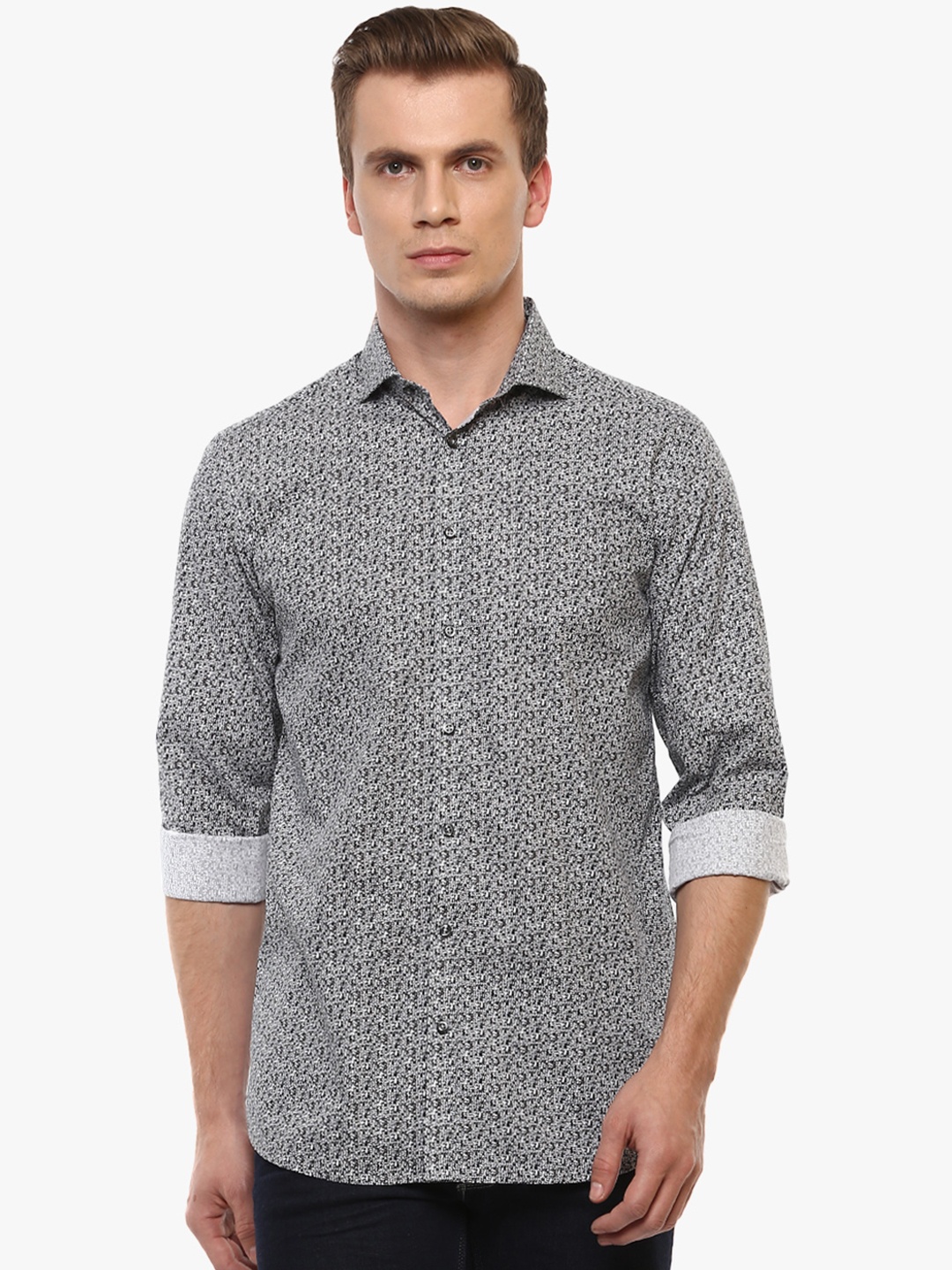

Bruun & Stengade Men Grey & White Slim Fit Self-Design Casual Shirt
