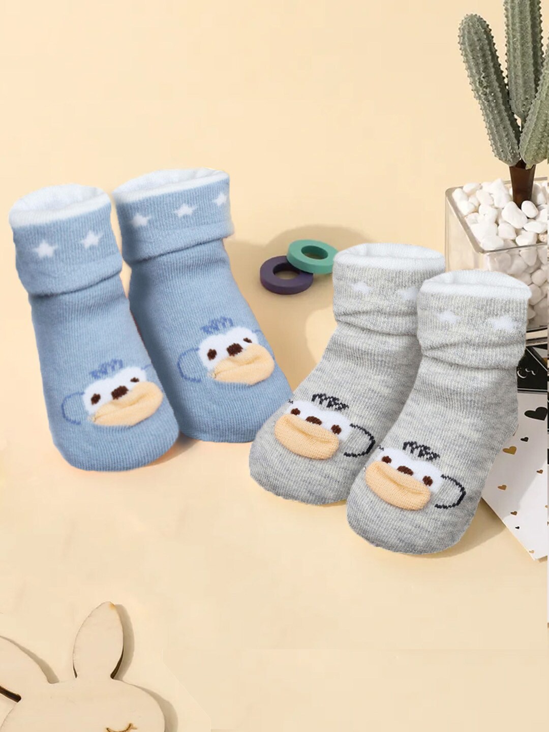 

Baby Moo Infants Pack Of 2 Patterned Cotton Ankle-Length Socks, Blue