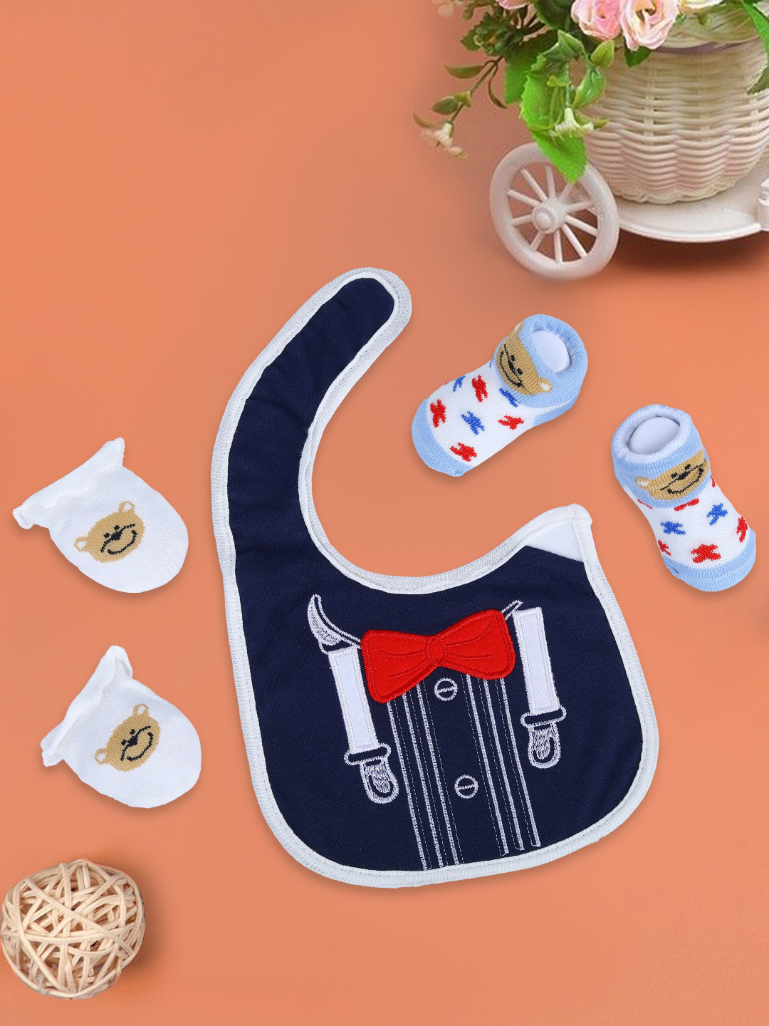 

Baby Moo Infants Pack of 5 Bib With Mittens & Socks, Blue