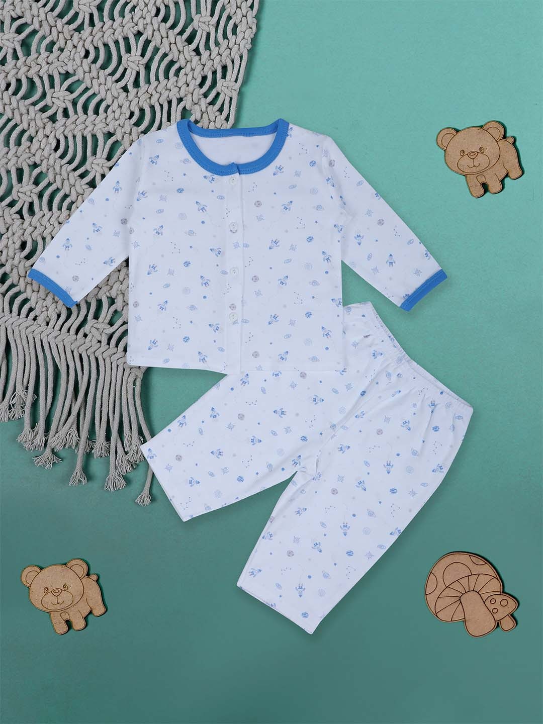 

Baby Moo Infants Kids Printed Pure Cotton Night suit, Blue