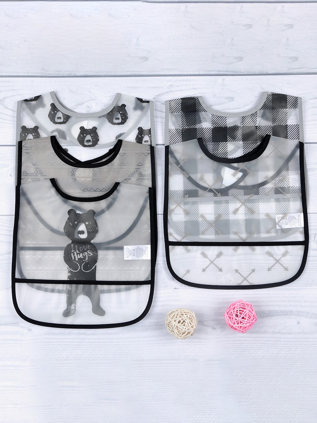 

Baby Moo Kids Set of 5 Bear Bibs, Grey