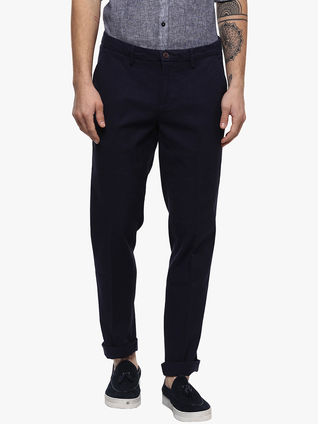 

Bruun & Stengade Men Navy Blue Slim Fit Solid Casual Trousers