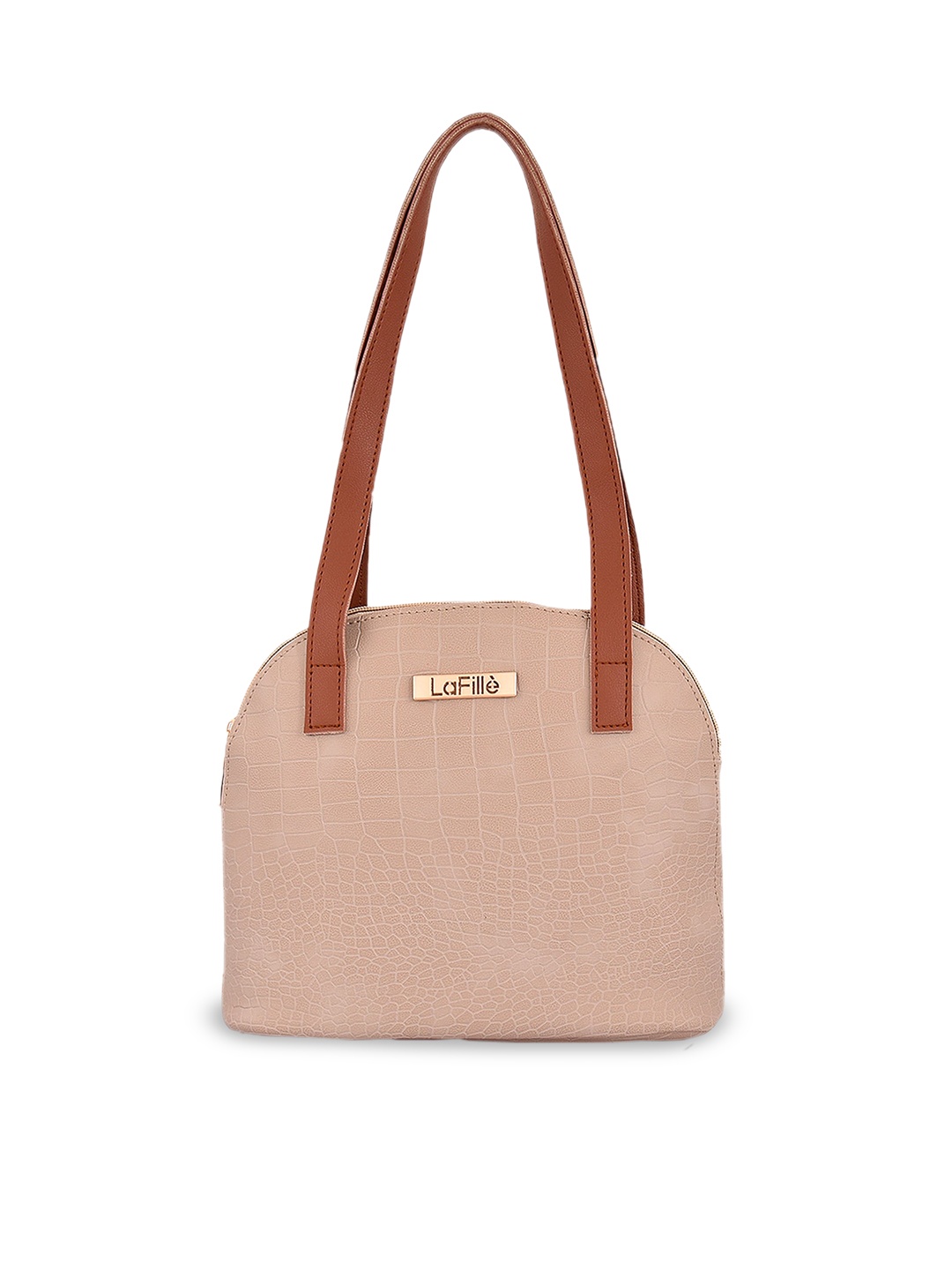 

LaFille Women Textured PU Structured Zip Detail Shoulder Bag, Beige