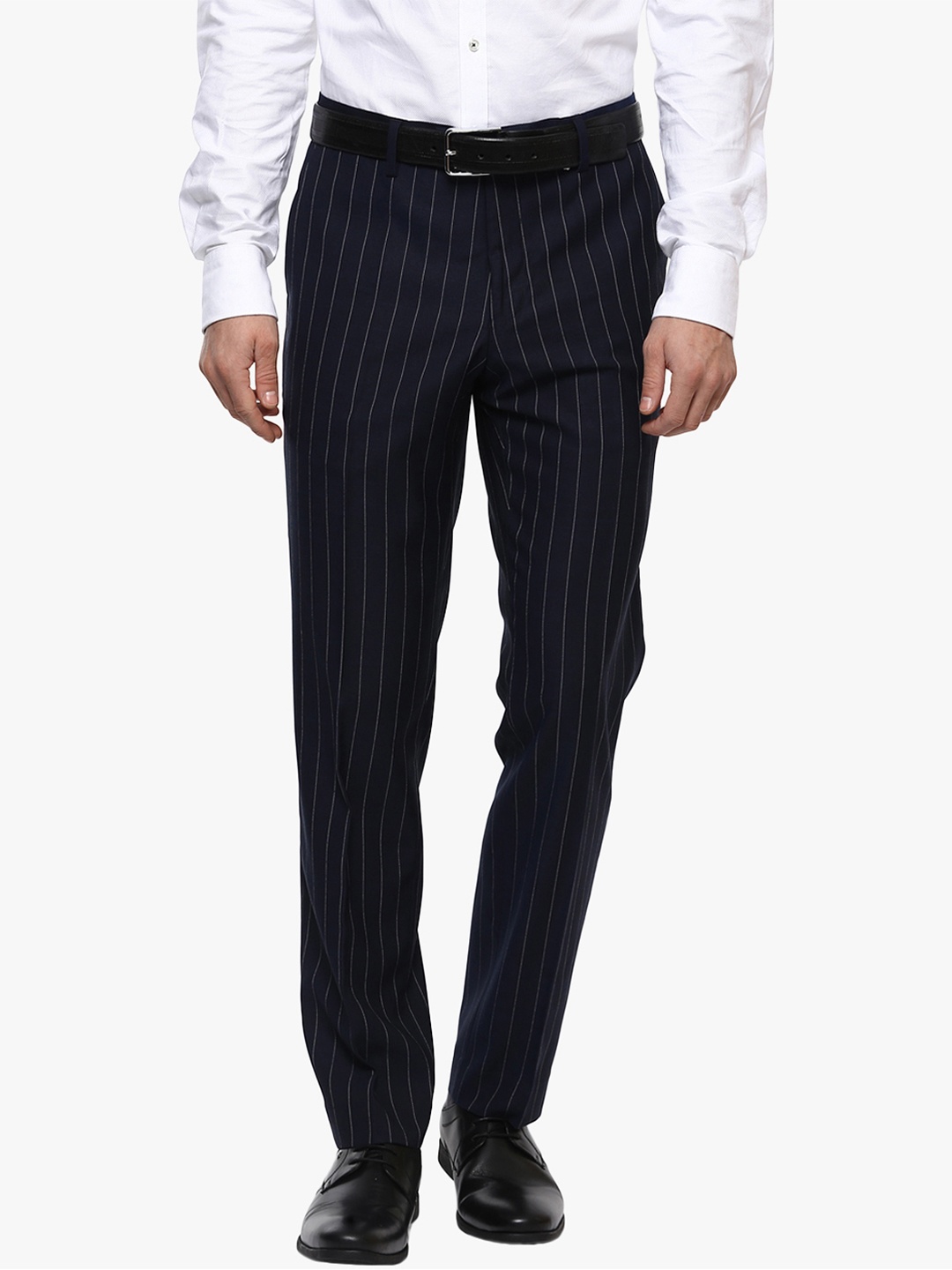 

Bruun & Stengade Men Black & White Slim Fit Striped Formal Trousers