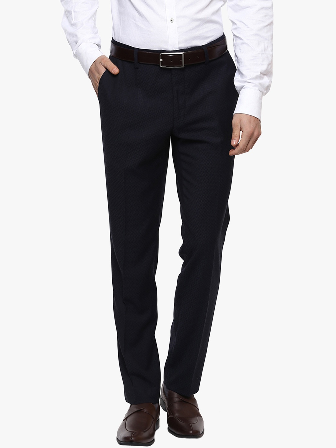 

Bruun & Stengade Men Black Slim Fit Self Design Formal Trousers