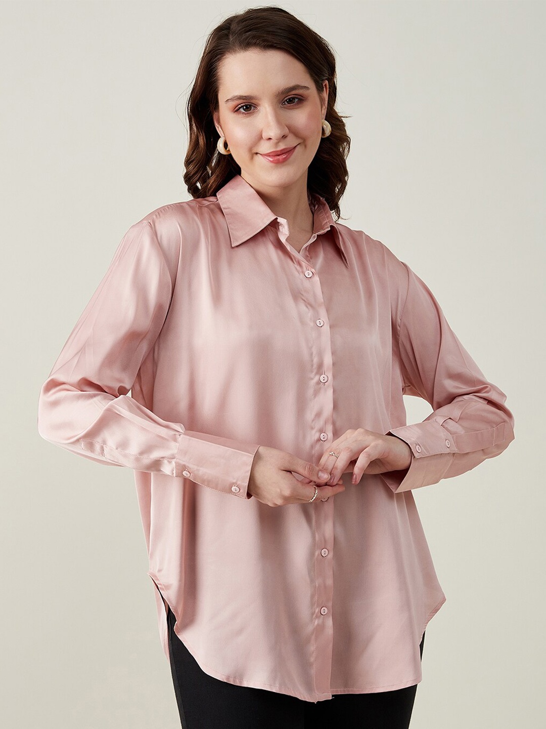 

JUNE & HARRY Comfort Opaque Satin Casual Shirt, Mauve