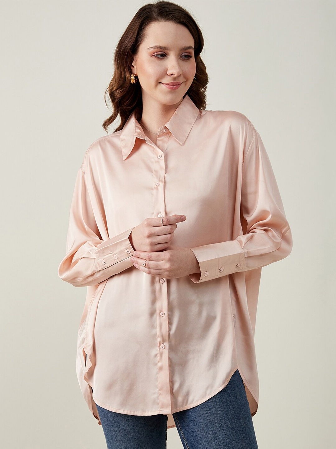 

JUNE & HARRY Relaxed Opaque Satin Casual Shirt, Pink