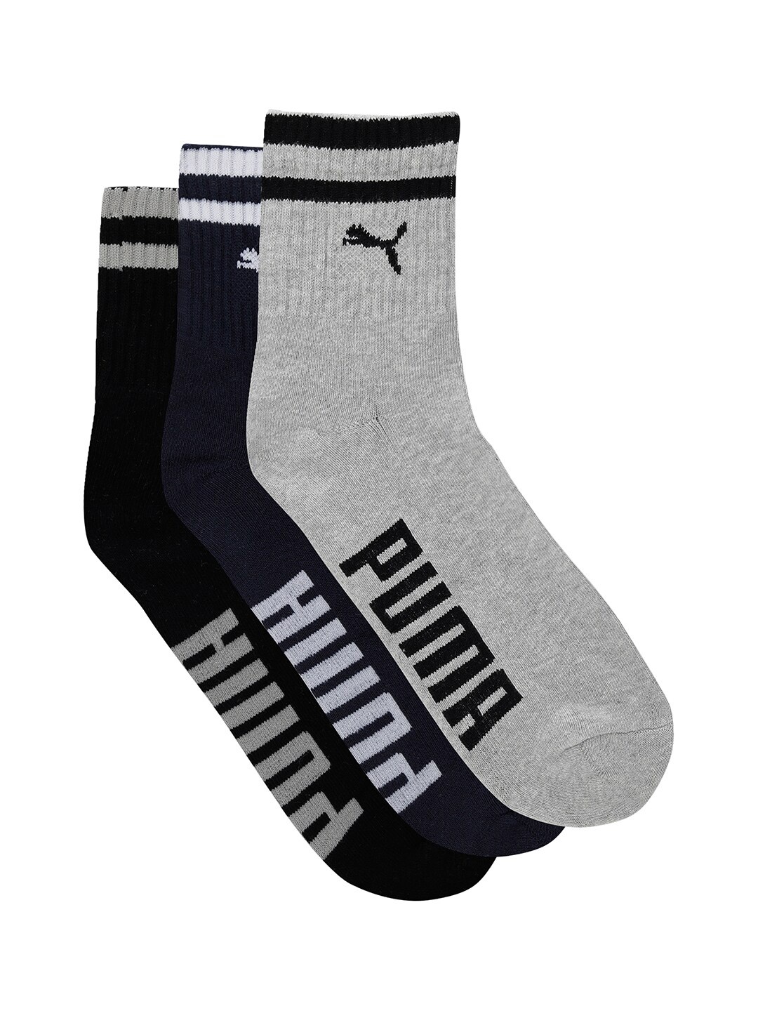 

Puma Pack Of 3 Patterned Ankle-Length Socks, Black