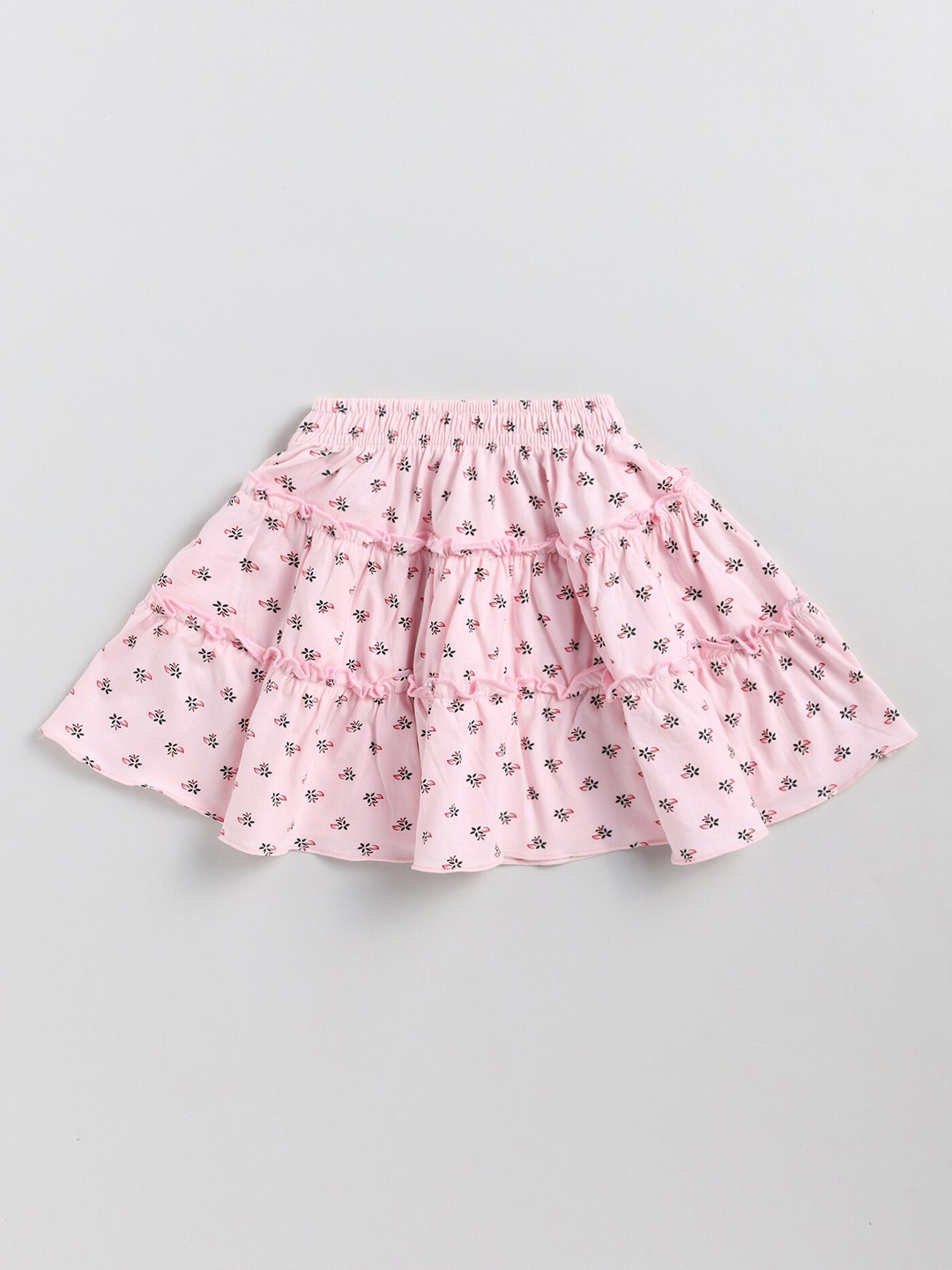 

Redden Girls Floral Printed Layered Pure Cotton Skirt, Pink