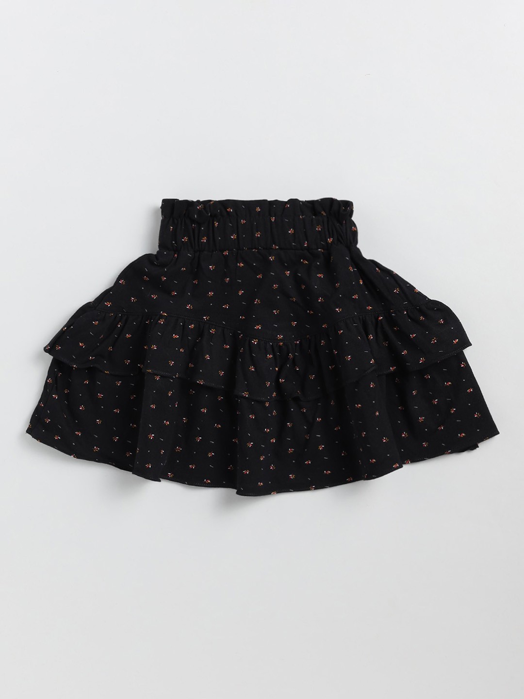

Redden Girls Floral Printed Pure Cotton Layered Tiered Skirt, Black