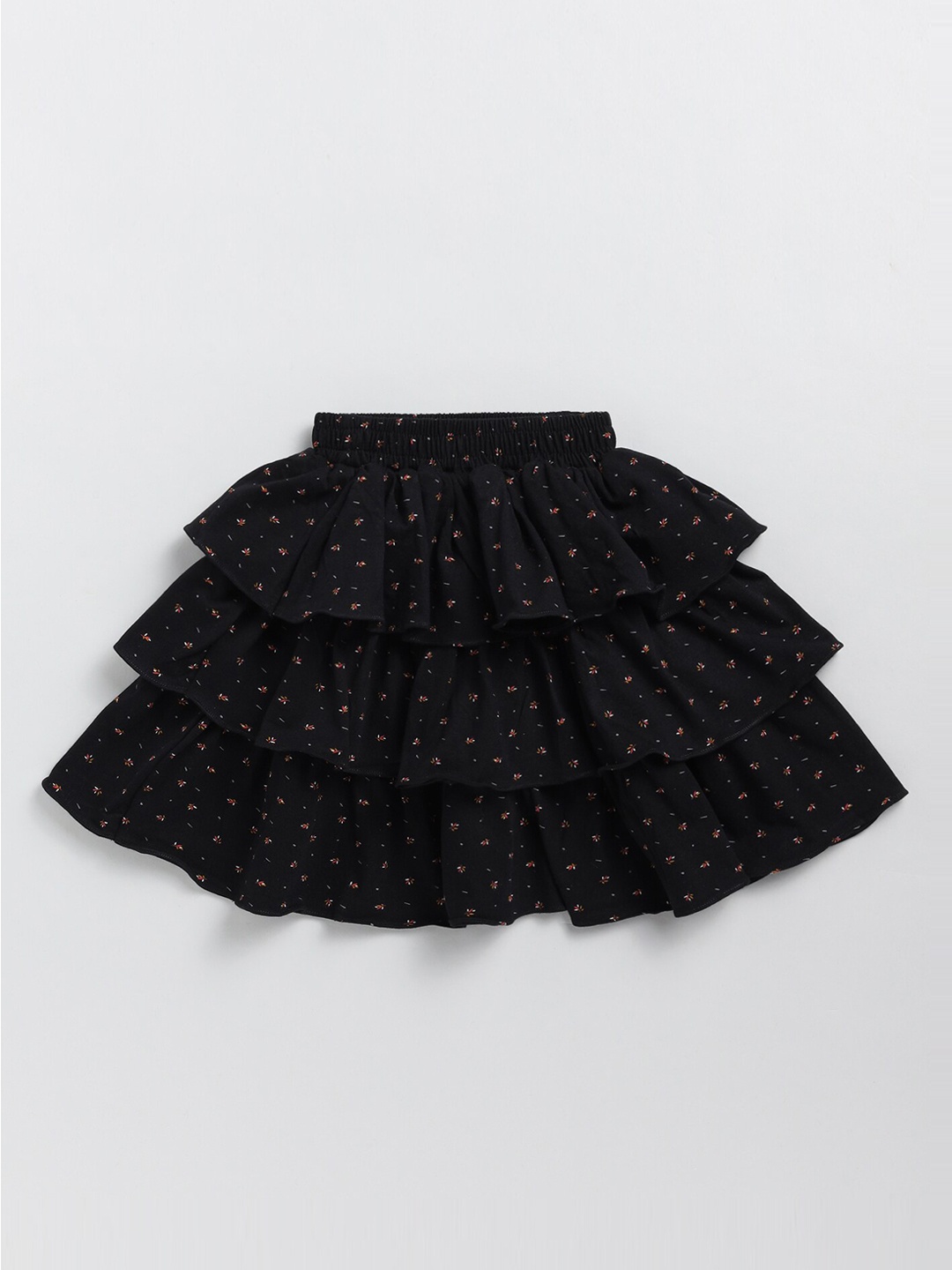 

Redden Girls Floral Printed Layered Flared Pure Cotton Skirt, Black