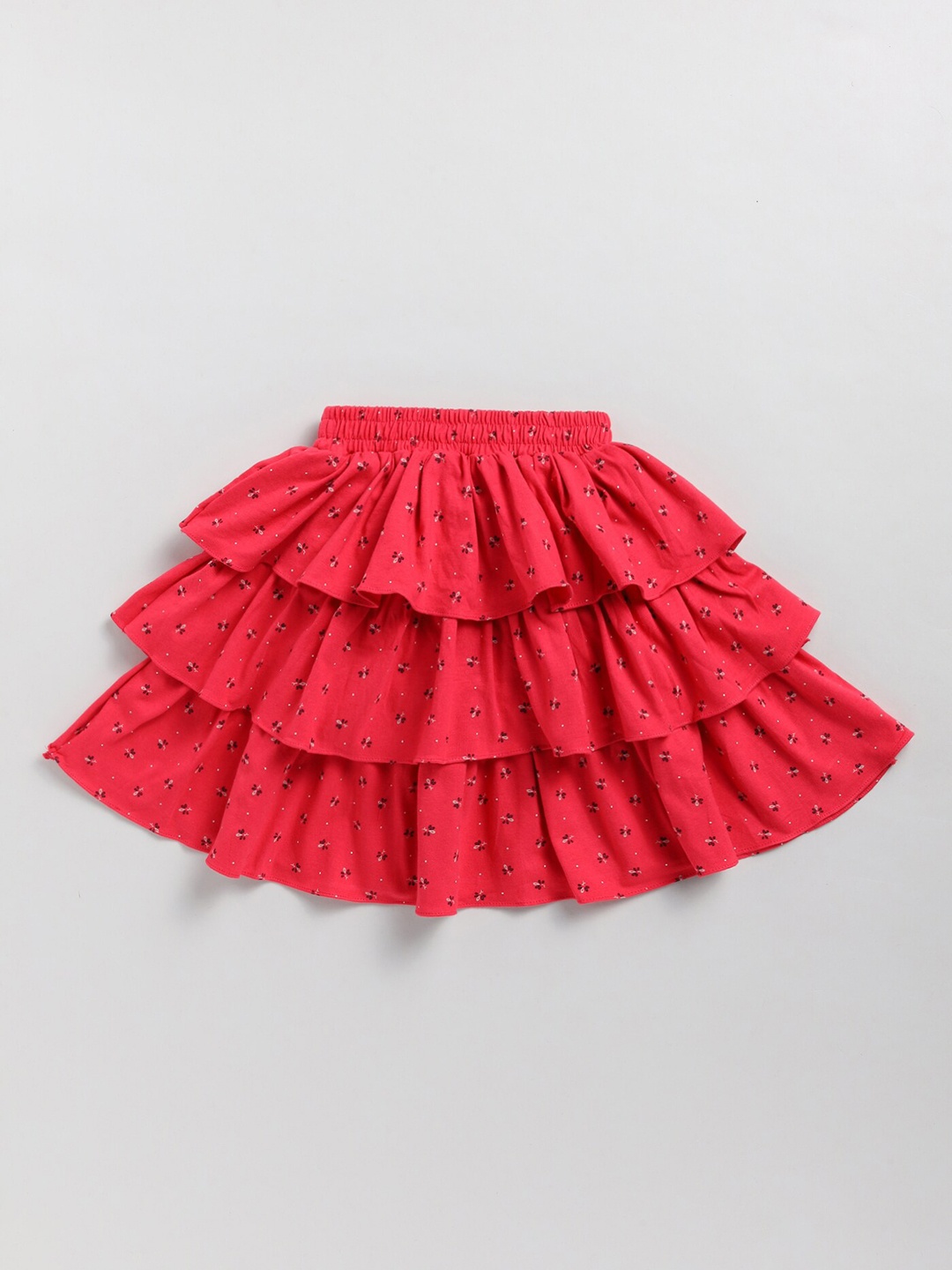 

Redden Girls Floral Printed Pure Cotton Layered Flared Skirt, Red