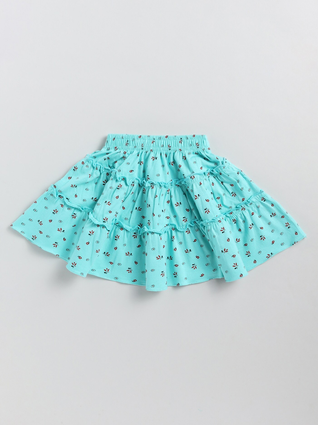 

Redden Girls Floral Printed Layered Pure Cotton Skirt, Green