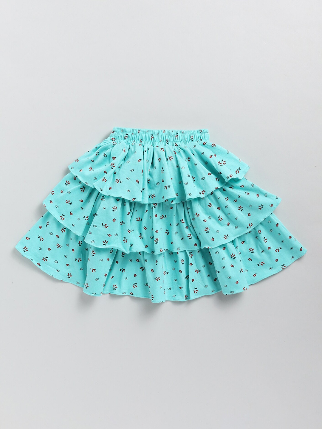 

Redden Girls Floral Printed Layered Pure Cotton Skirt, Green