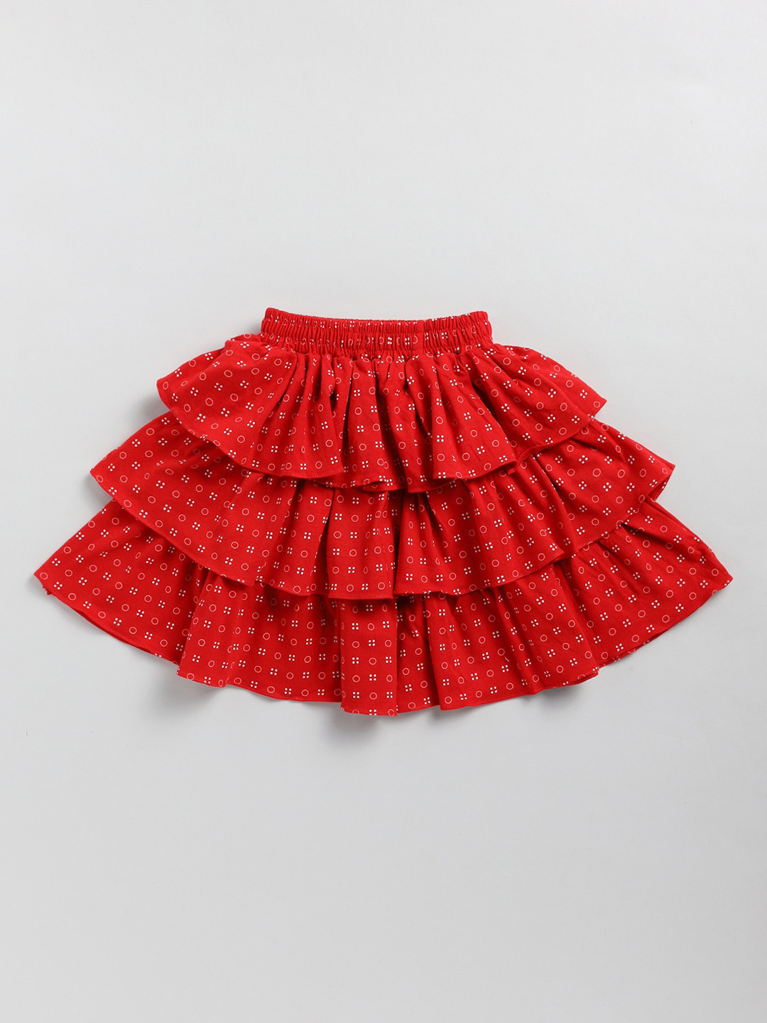 

Redden Girls Geometric Printed Layered Pure Cotton Tiered Skirt, Red