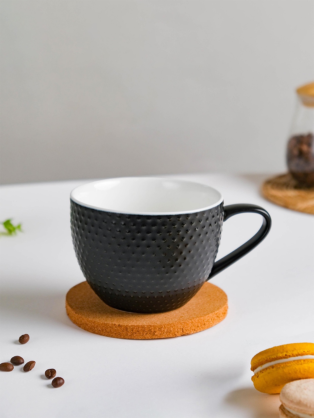 

Nestasia Black & Brown Textured Ceramic Glossy Cup With Coaster - 350 ML