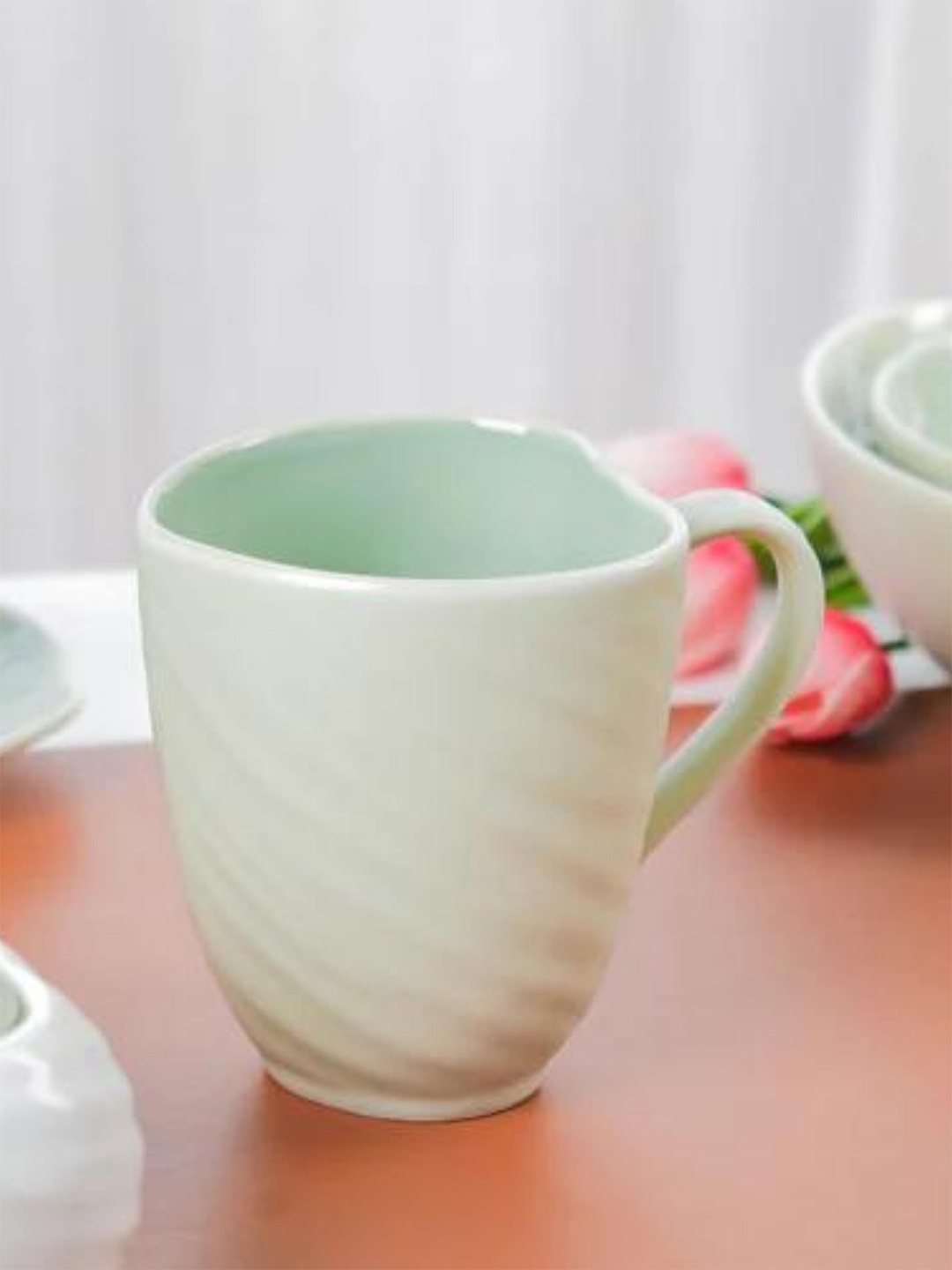 

Nestasia Green Textured Ceramic Glossy Coffee Mug - 400 ML