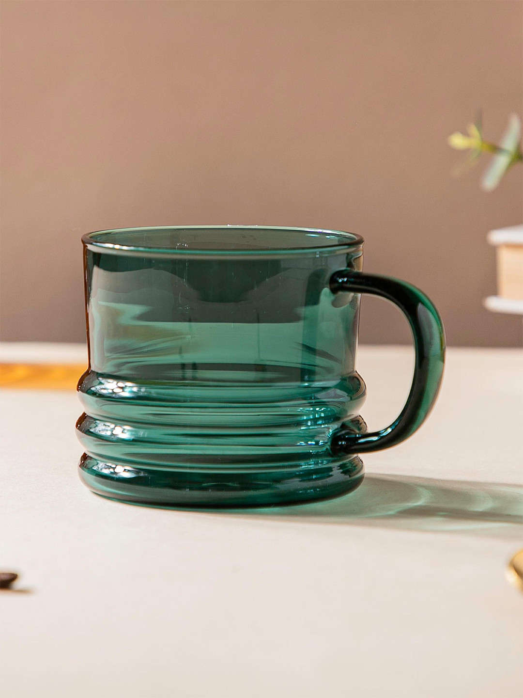 

Nestasia Emerald Green Textured Glass Transparent Cup - 350 ML
