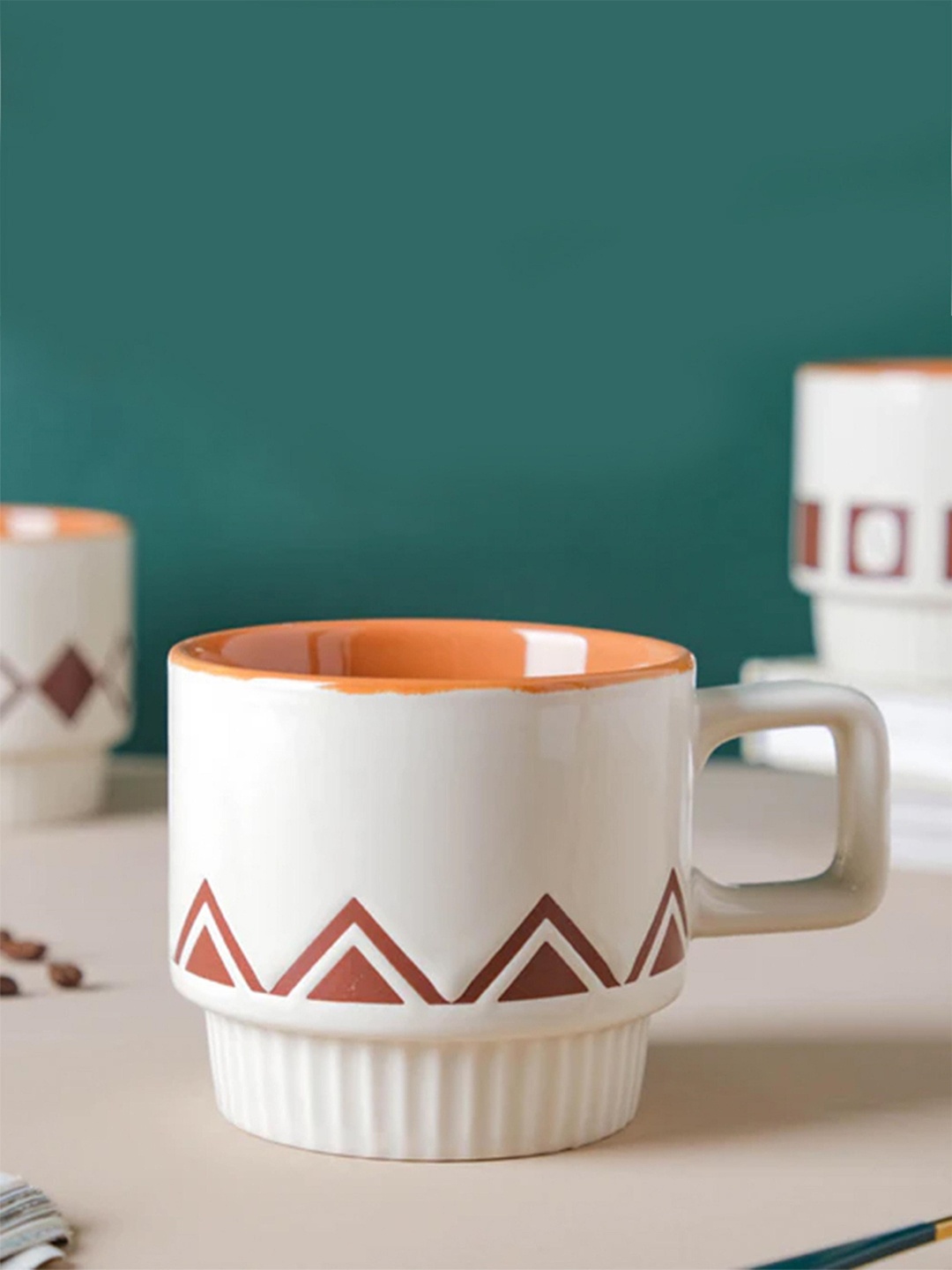 

Nestasia Beige & Brown Printed Ceramic Glossy Coffee Mug - 350 ml