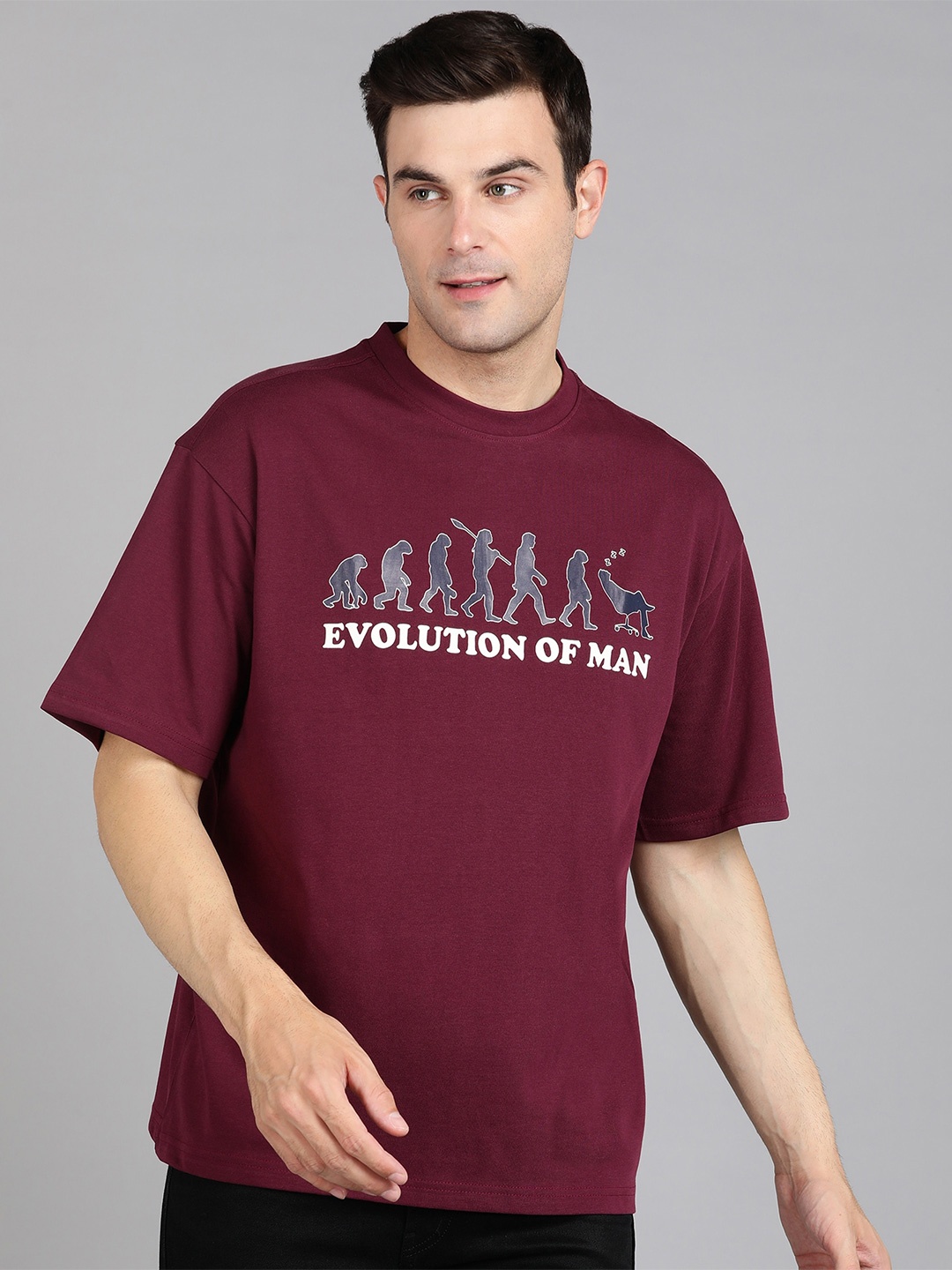 Alan Jones Typography Printed Oversized Pure Cotton T-Shirt, Burgundy