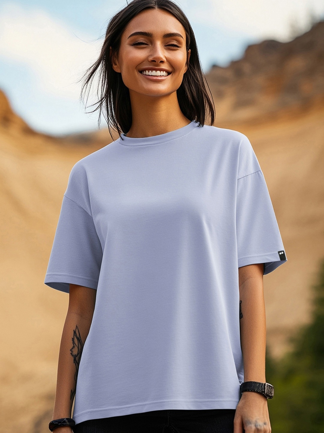 

Bewakoof Round Neck Oversized Cotton T-shirt, Purple