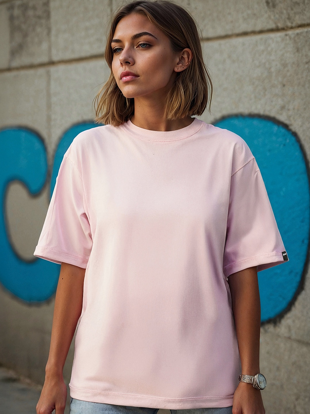 

Bewakoof Cotton Round Neck Oversized T-shirt, Pink